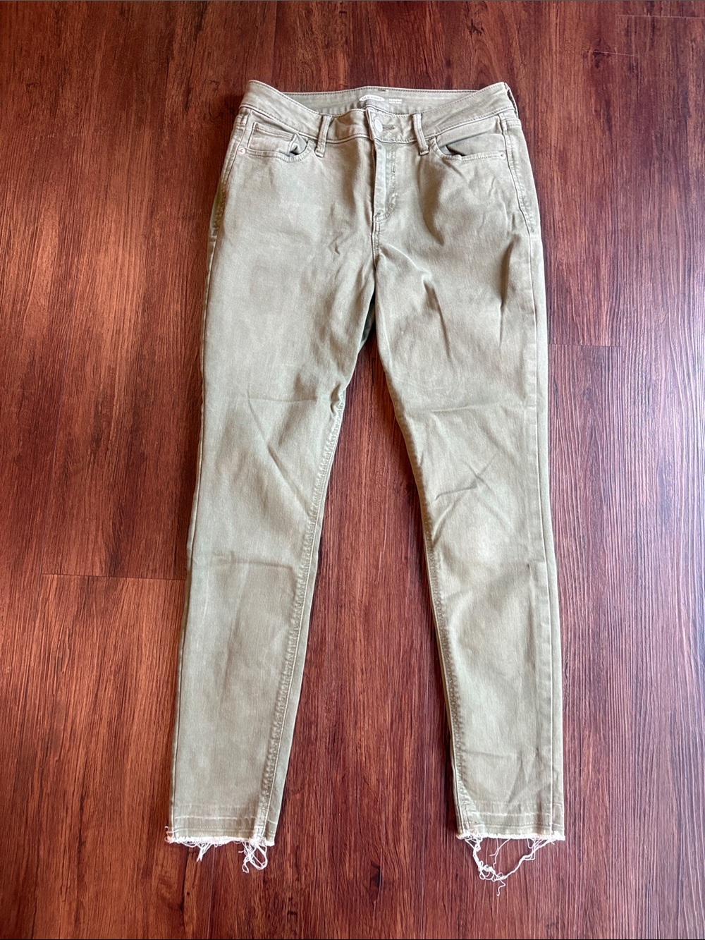 Old Navy Olive Rockstar Super Skinny Jeans with Raw Hem